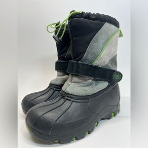 Totes Kids Winter Snow Boots Black Gray Green Size 3 Waterproof Drawstring